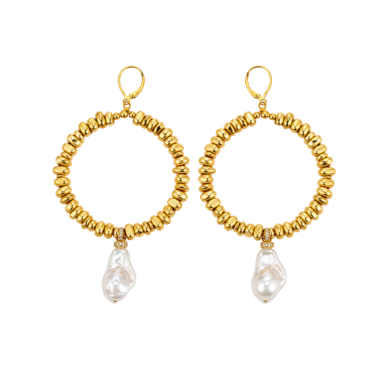 Golden Hour Gold Pearl Hoop Earrings