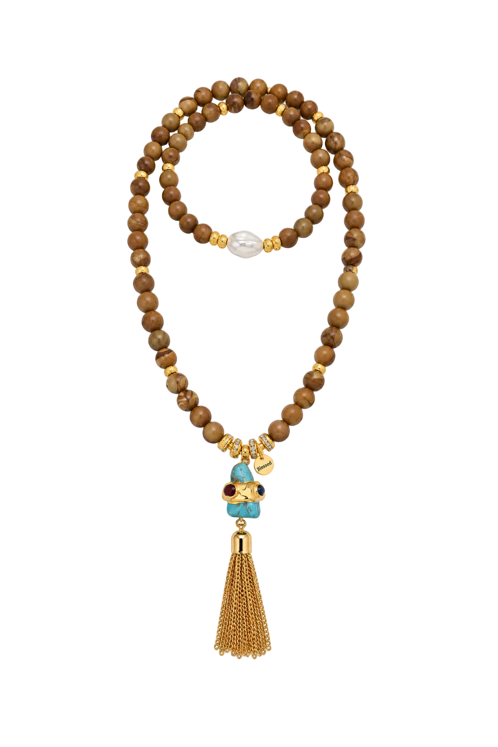 Cruz Charm Long Wrap Necklace Camel