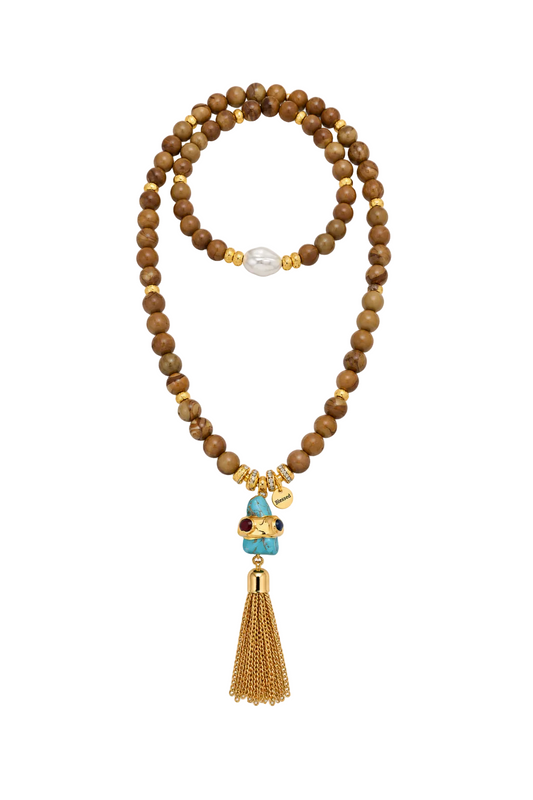 Cruz Charm Long Wrap Necklace Camel