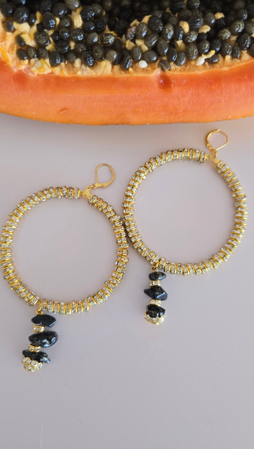 Monaco Black and Gold Crystal Hoops