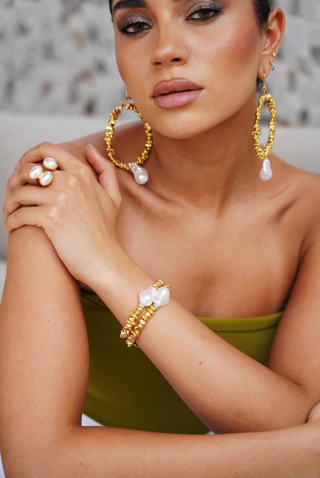 Golden Hour Gold Pearl Hoop Earrings