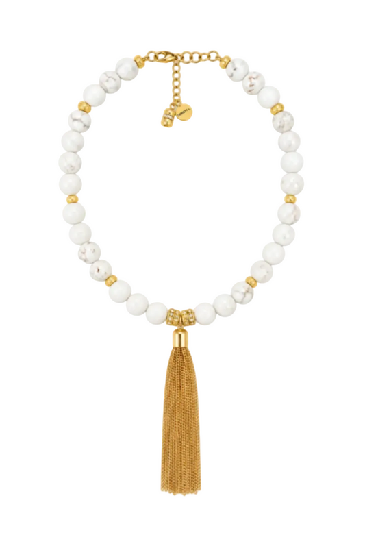 Cruz Charm Tassel Necklace White