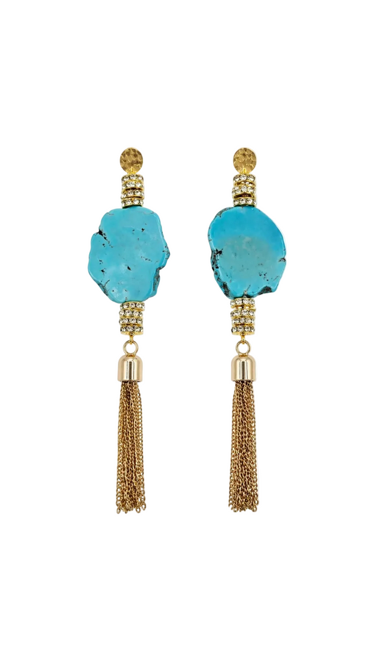 Azzura Statement Turquoise Fringe Earrings